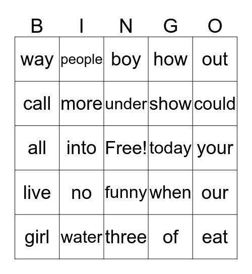 2nd Quarter Sight Words Bingo Card