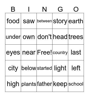 2nd Grade Sight Word Bingo Card