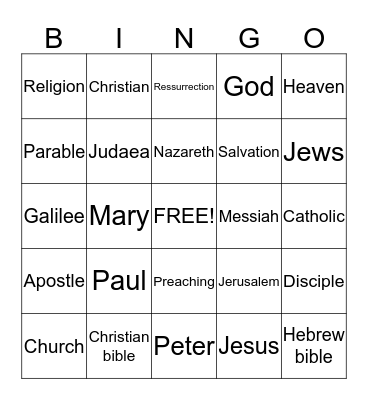 Christianity Bingo Card