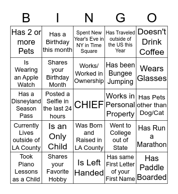 FIND SOMEONE WHO Bingo Card