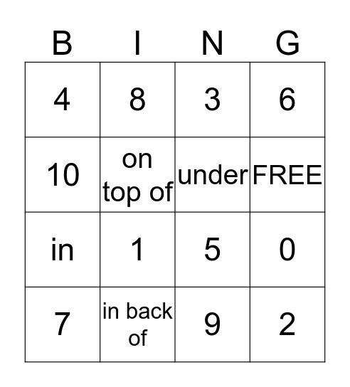 Numbers Bingo Card
