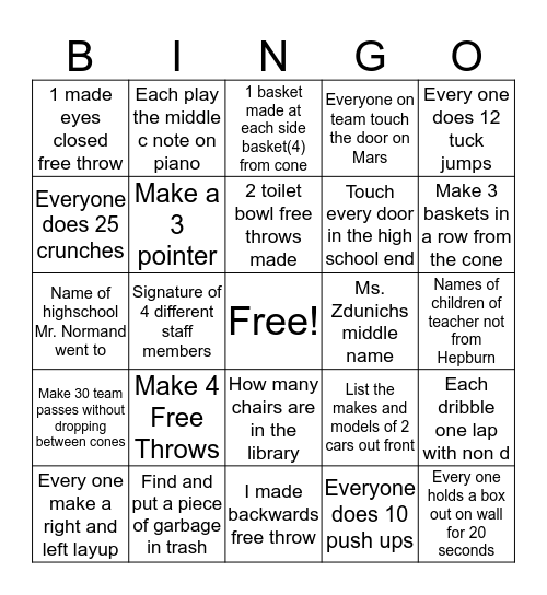 Basketball Bingo Card