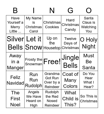 Christmas Songs Bingo Card