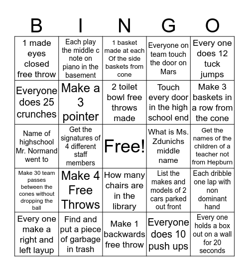 Basketball Bingo Card