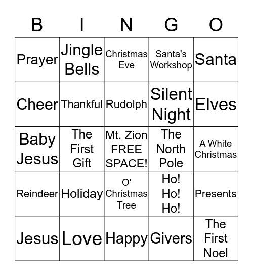 Breakfast With Santa At Mt. Zion 2018 Bingo Card