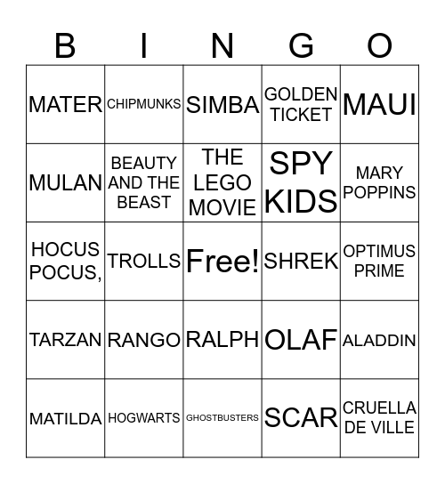 Movie Bingo Card