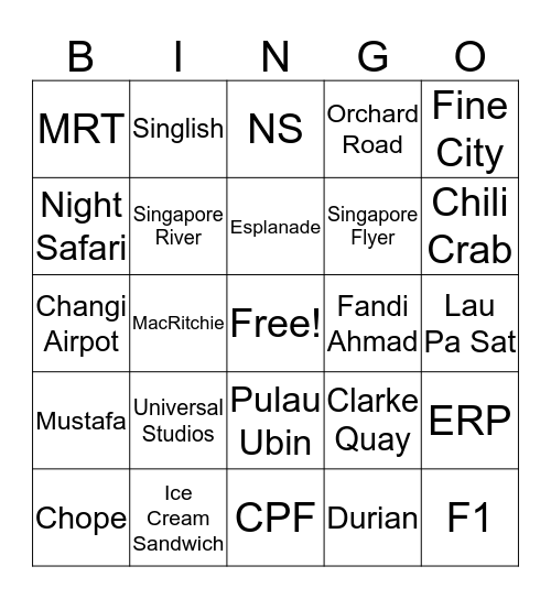 Singapore Bingo Card
