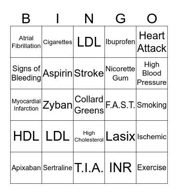 Heart Attack & Stroke Prevention Bingo Card