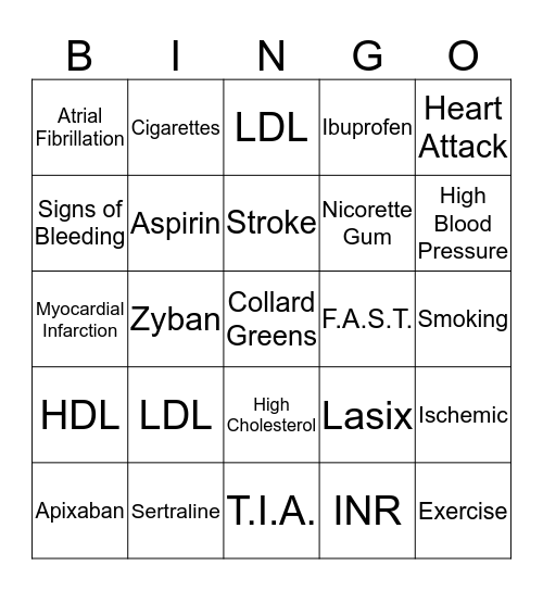 Heart Attack & Stroke Prevention Bingo Card