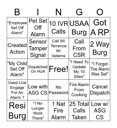 Nat Trained Bingo Card