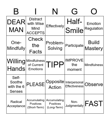 DBT Bingo Card
