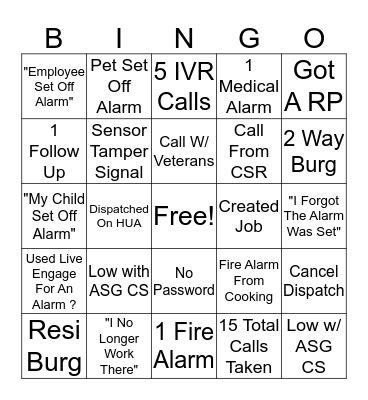 Main Floor Bingo Card