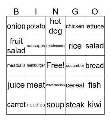 FOOD! Bingo Card