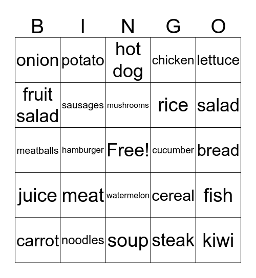 FOOD! Bingo Card