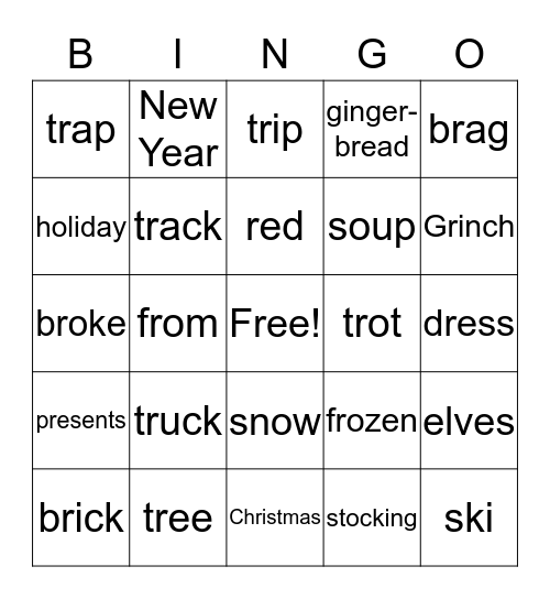 Blends br-, tr-, fr-, pr- Christmas Edition Bingo Card