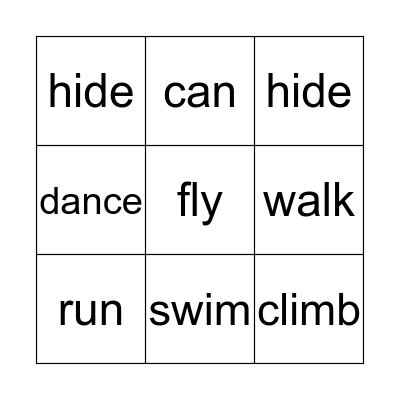 Verbs 1 Bingo Card