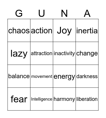 GUNA Bingo Card