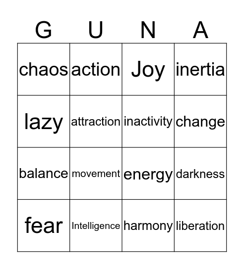 GUNA Bingo Card