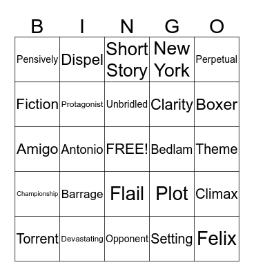 "Amigo Brothers" Vocabulary Bingo Card