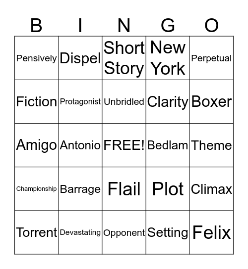 "Amigo Brothers" Vocabulary Bingo Card