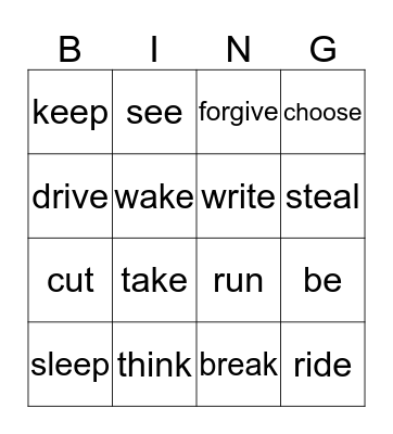 Irregular verbs Bingo Card