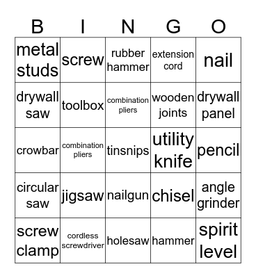 Tools Bingo Card