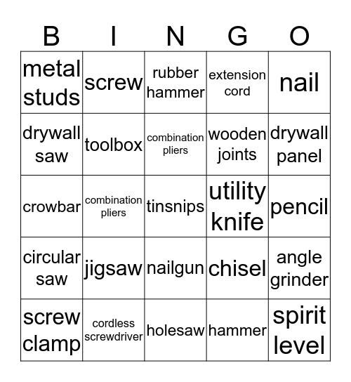 Tools Bingo Card