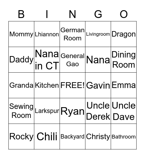 Collins Family Bingo Night Bingo Card