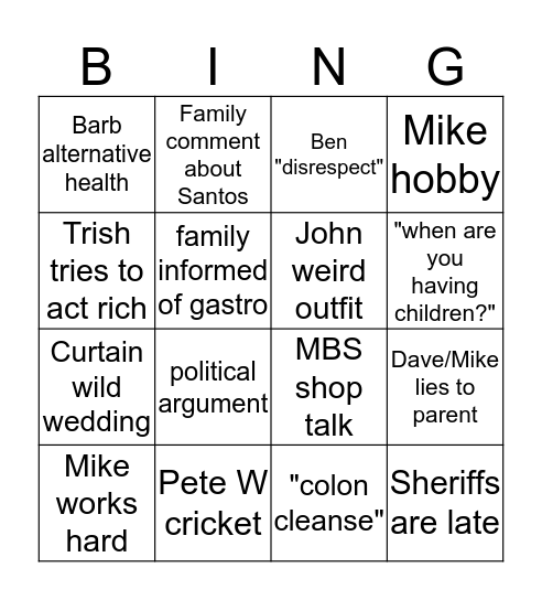 sam wedding Bingo Card