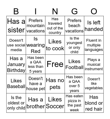 Getting to Know You Bingo Card