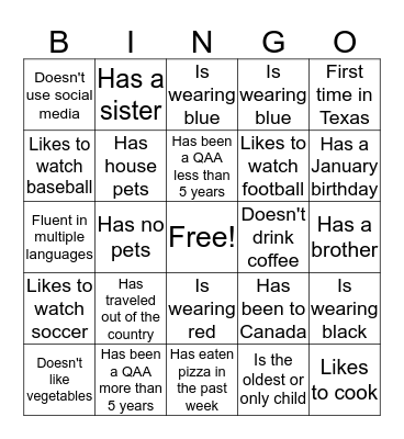 Getting to Know You Bingo Card