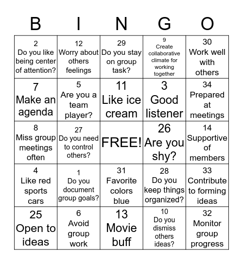 Untitled Bingo Card