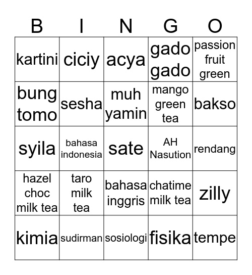 Untitled Bingo Card