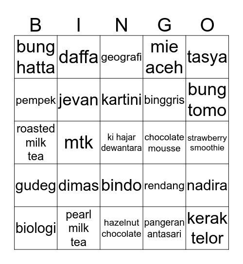 Untitled Bingo Card