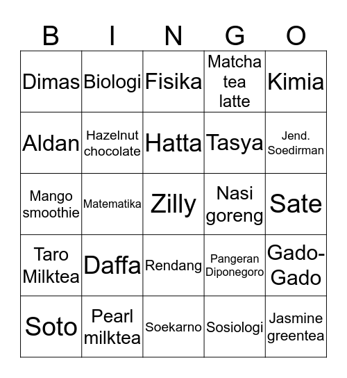 BINGO WITH DIMAS Bingo Card