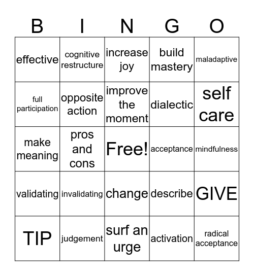 DBT Bingo Card