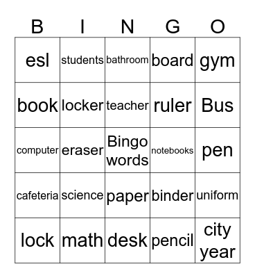 Bingo Words Bingo Card