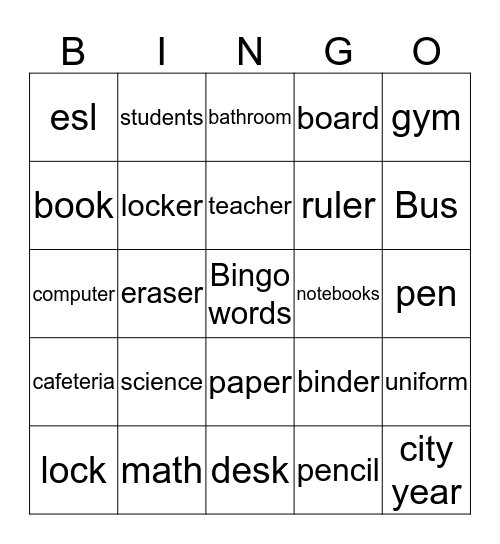 Bingo Words Bingo Card