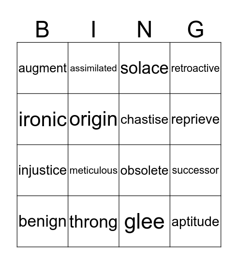 Vocab Bingo \(`o`)/ Bingo Card