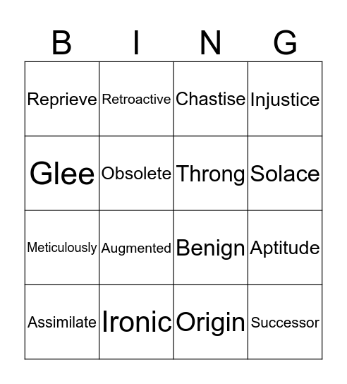 The Giver Vocabulary Bingo Card