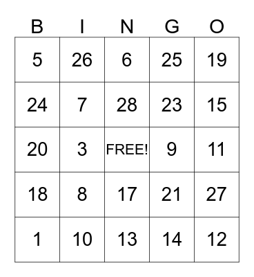 Birthday Bingo Card