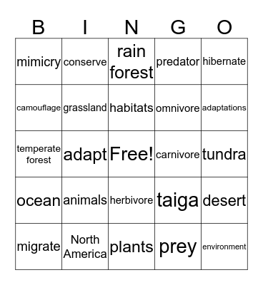 Animals Bingo Card