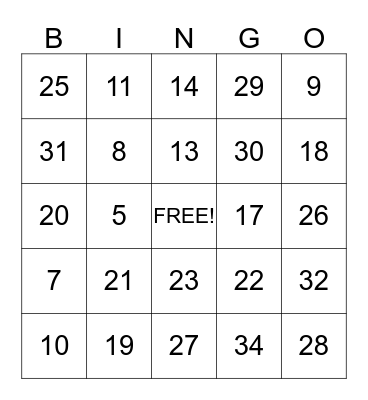 Birthday Bingo Card