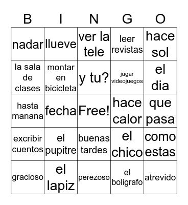 Espanol Bingo Card