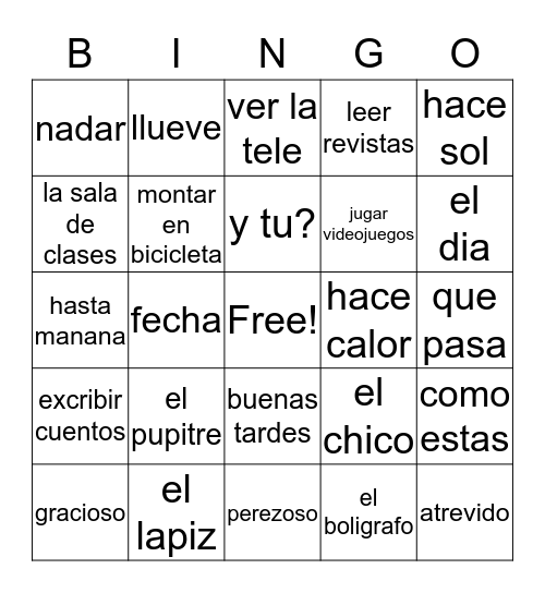 Espanol Bingo Card