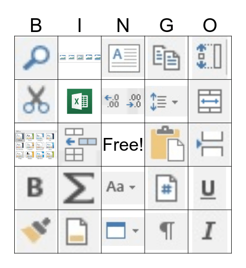 BIM Icons for MS Office Bingo Card