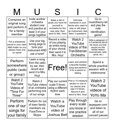Winter Break Orchestra Bingo Card