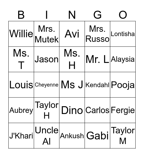 SAIL Bingo Card