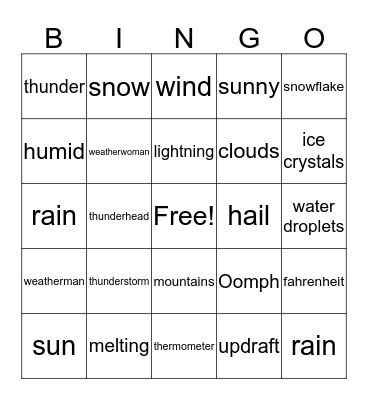 Magic School Bus Kicks Up a Storm Bingo Card