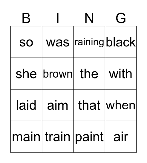 Sight Words Bingo Card
